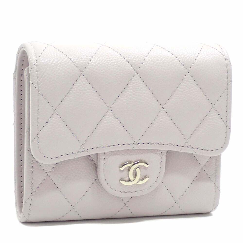 CHANEL Purple Caviar Leather Logo Wallet - Picture 1 of 9